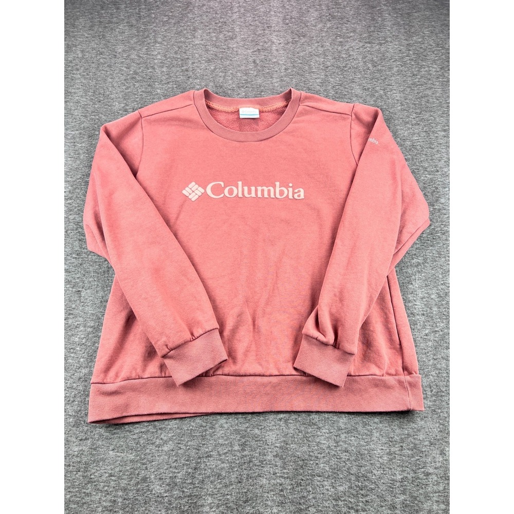 Columbia Crewneck Sweatshirt Women XL Pink Fleece Lined Logo Pullover‎ Casual
